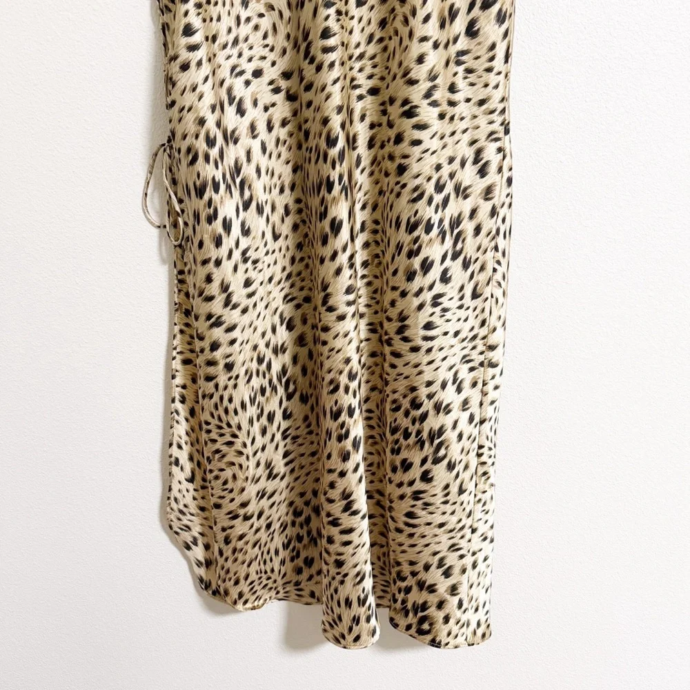 Secret Treasures Leopard Print Satin Lace Up Midi Slip Dress Chemise Nightgown